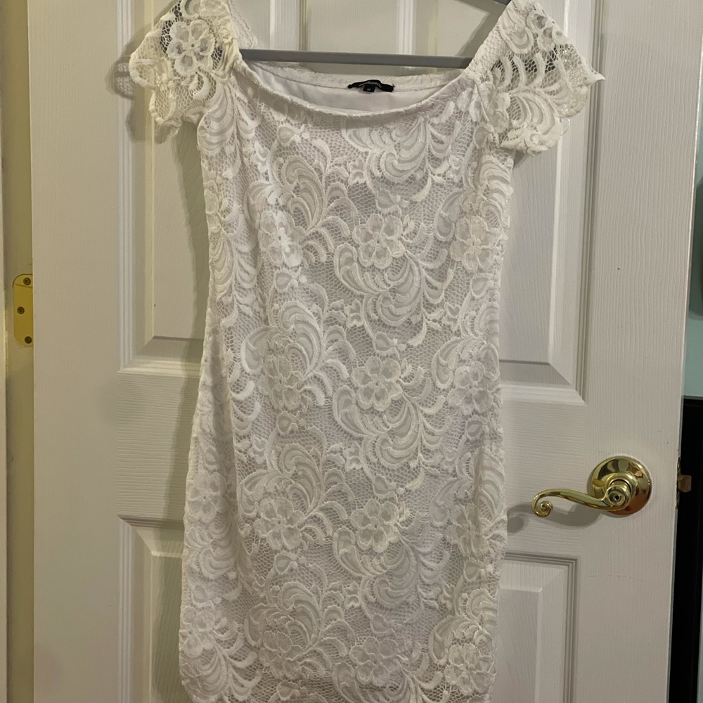Ambiance white off the shoulder lace short dress size M